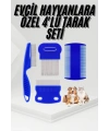 4lü Bit Pire Tarağı Set Kedi Köpek Evcil Hayvan Tüy Toplayıcı Mavi