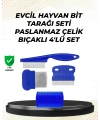 4 Parçalı Evcil Hayvan Tarak Seti – Paslanmaz Çelik Dişli, Ergonomik Saplı