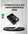4.1A Hızlı Şarjlı Akım Korumalı 4 Priz ve 3 USB Çıkışlı Priz