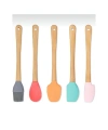 5'li Renkli Ahşap Saplı Silikon Uçlu Spatula Fırçalı Kaşık Seti -Yemek Hazırlık Seti 21 Cm