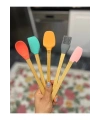 5'li Renkli Ahşap Saplı Silikon Uçlu Spatula Fırçalı Kaşık Seti -Yemek Hazırlık Seti 21 Cm