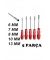 5 Adet Lokma Anahtar Tornavida 6/7/8/10/13/mm Metal Altıgen
