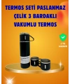 500 ml Isı Korumalı Çelik Termos ve Bardak Seti | Silikon Tabanlı, Şık ve Pratik