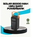 80000 mAh Güneş Enerjili Powerbank 4 Kablolu Type C Lightning Micro USB
