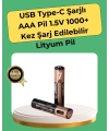 AAA Boyutunda USB Şarjlı Pil – Kompakt Tasarım, Geniş Uyumluluk