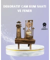 Ahşap Kum Saati ve Deniz Feneri Figürü Bir Arada – Ev & Ofis Dekorasyonu