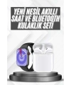 Akıllı Saat Gümüş Kasa Bluetooth Kulaklık Hediyeli Çok Fonksiyonlu İkili Set