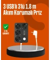 Akım Korumalı 3 USB Portlu 4’lü Priz 4.1A Hızlı Şarj