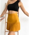Altı pliseli mini etek hardal s24705