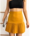 Altı pliseli mini etek hardal s24705