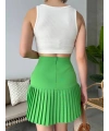Altı pliseli mini etek yeşil s24705
