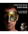 Altın Eskitme Yüz Maskesi - Antik Tarz Balo Maskesi