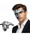 Antik Eskitme Gümüş Erkek Yarım Maske - Phantom & Balo Maskesi