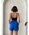 Armalı keten şort saks mavisi s251003