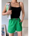 Armalı keten şort yeşil s251003