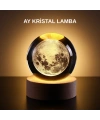 Ay Figürlü 3D Kristal Küre LED Gece Lambası Ahşap Standlı Dekoratif Lamba