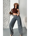 Baggy kar yıkama eskitme kahve jeans pantolon d2007