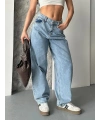 Baggy kar yıkama orta mavi jeans pantolon d2007
