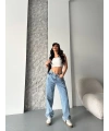 Baggy kar yıkama orta mavi jeans pantolon d2007