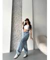 Baggy kar yıkama orta mavi jeans pantolon d2007