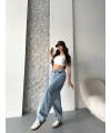 Baggy kar yıkama orta mavi jeans pantolon d2007