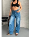 Baggy süper taş bıyık yıkama mavi jeans pantolon d2007