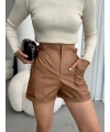 Beli lastikli deri şort kahve H24605