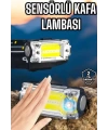Beyaz Led Işık Sensörlü Kafa Lambası Lityum Batarya Led El Fenerli Şarjlı