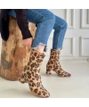 Birta Leopar Cilt Streç Topuklu Bot