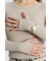 Bisiklet Yaka Parmak Geçmeli Kaşkorse bluz bej a3829