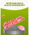 Bluetooth Retro Kablosuz Klavye ve Mouse Seti – 3 Cihaz Bağlantılı, Sessiz Tuş, Uzun Pil Ömrü