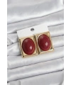 Bordo Kare Model Vintage Gold Renk Kadın Küpe
