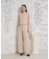 Broşlu yelek pantolon takım bej s255821