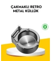 Çakmaklı Küllük Paslanmaz Metal Yuvarlak Tasarım