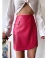 Cep detaylı oval kapaklı deri etek fuşya h240048