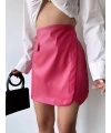 Cep detaylı oval kapaklı deri etek fuşya h240048
