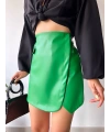Cep detaylı oval kapaklı deri etek yeşil h240048