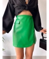 Cep detaylı oval kapaklı deri etek yeşil h240048