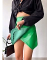 Cep detaylı oval kapaklı deri etek yeşil h240048