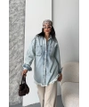 Cepli püsküllü kar yıkama kot ceket mavi d2515