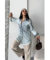 Cepli püsküllü kar yıkama kot ceket mavi d2515