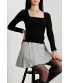 Çerçeve yaka kaşkorse bluz siyah