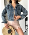 Çift cepli kol katlamalı kar yıkama crop kot ceket kahve tint d2000