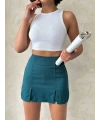 Çift yırtmaçlı atlas şort etek petrol yeşili s240364
