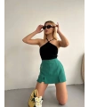 Çift yırtmaçlı atlas şort etek yeşil s240364