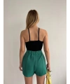 Çift yırtmaçlı atlas şort etek yeşil s240364