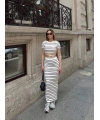 Çizgili etekli takım beyaz s3609