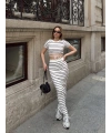 Çizgili etekli takım beyaz s3609