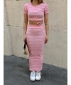 Çizgili etekli takım pembe s3609