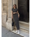 Çizgili etekli takım siyah s3609